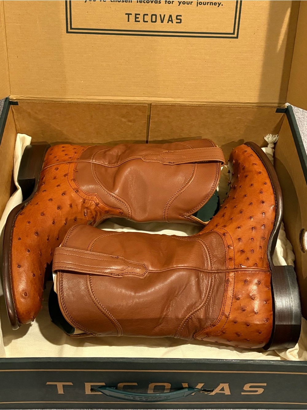 NWT Tecovas The Earl Pecan Ostrich Cowboy Boots
